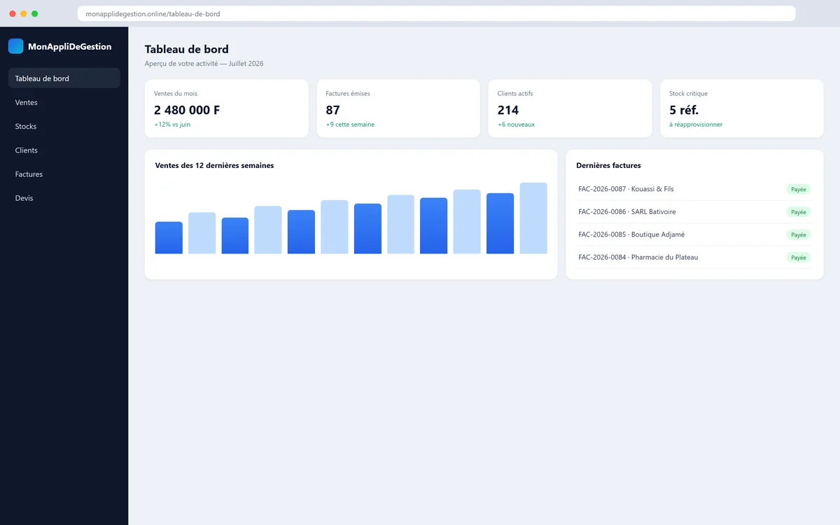Aperçu de MonApplideGestion — Application de gestion PME